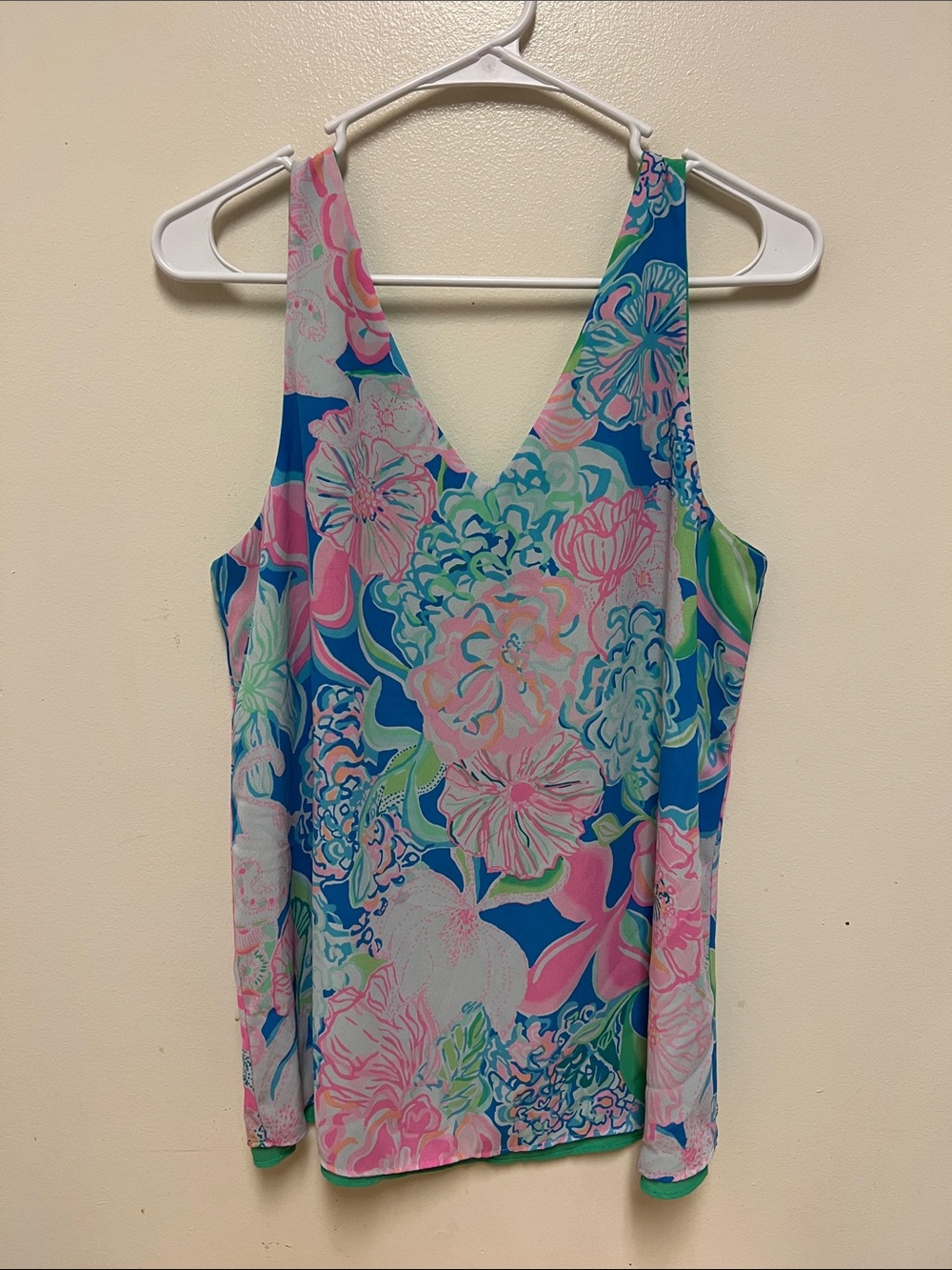 Floral V-Neck Sleeveless Tank Top - Blue Pink Green